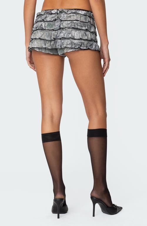 EDIKTED EDIKTED RUFFLE CAMO MESH LOW RISE MICRO SHORTS 