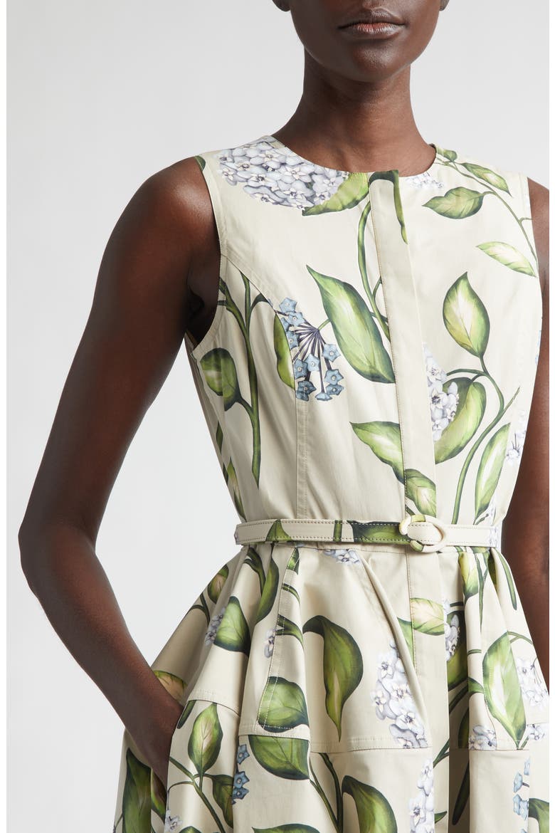 Porcelain Flowers Belted Stretch Cotton Poplin Shirtdress, Alternate, color, DENIM/ OATMEAL