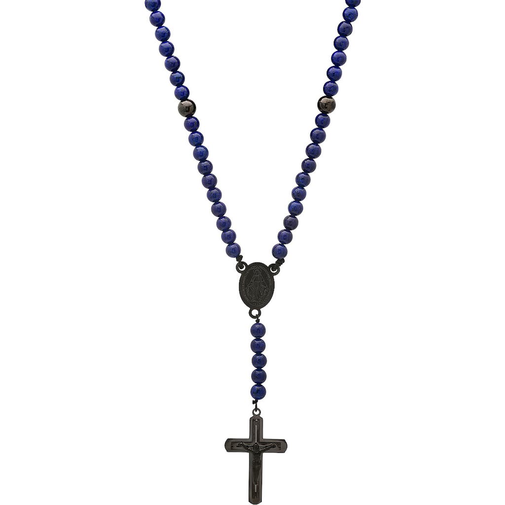 Hmy Jewelry Blue Lapis Lazuli Beaded Rosary Necklace In Black