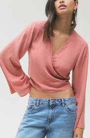 MANGO TEEN Long Sleeve Wrap Front Top