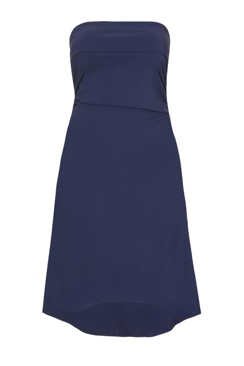 Quiz Plus Size Bandeau Dip Hem Dress In Blue