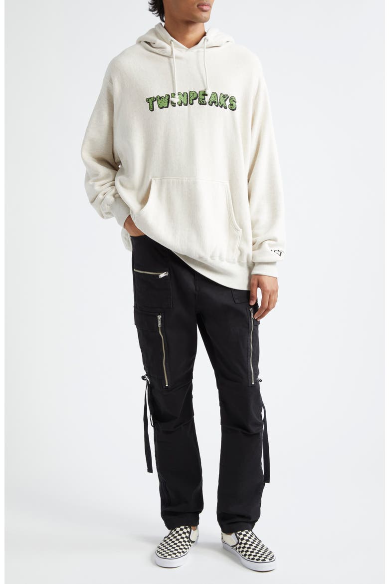'Twin Peaks' Oversize Cotton Graphic Hoodie, Alternate, color, IVORY