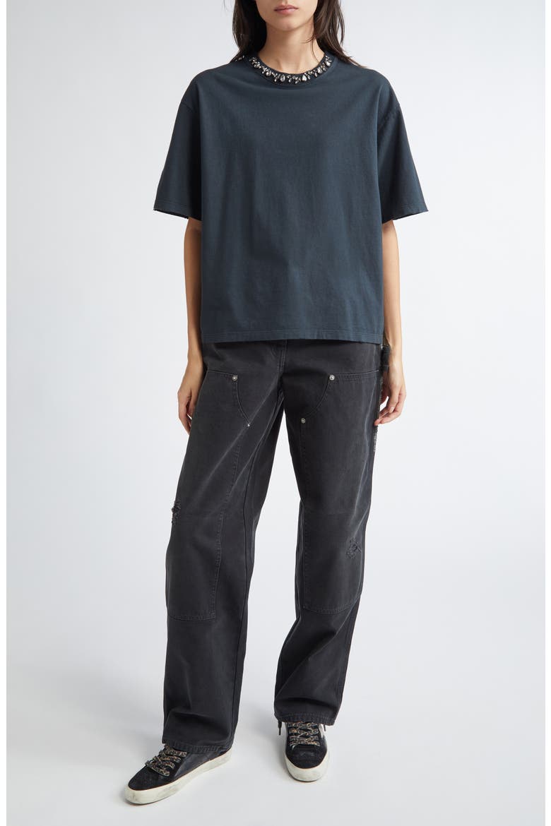 Crystal Embellished Cotton T-Shirt, Alternate, color, WASHED BLACK