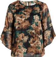 KASPER Metallic Floral Ruffle Sleeve Top