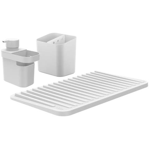 Kitchen Sink Organizer Set 3 Piece, Drying Mat, Soap Dispenser with Sponge Holder and Cutlery Drainer