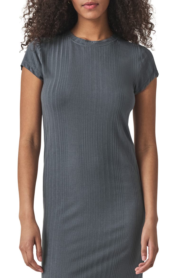 Salma Short Sleeve Rib Midi Dress, Alternate, color, INK