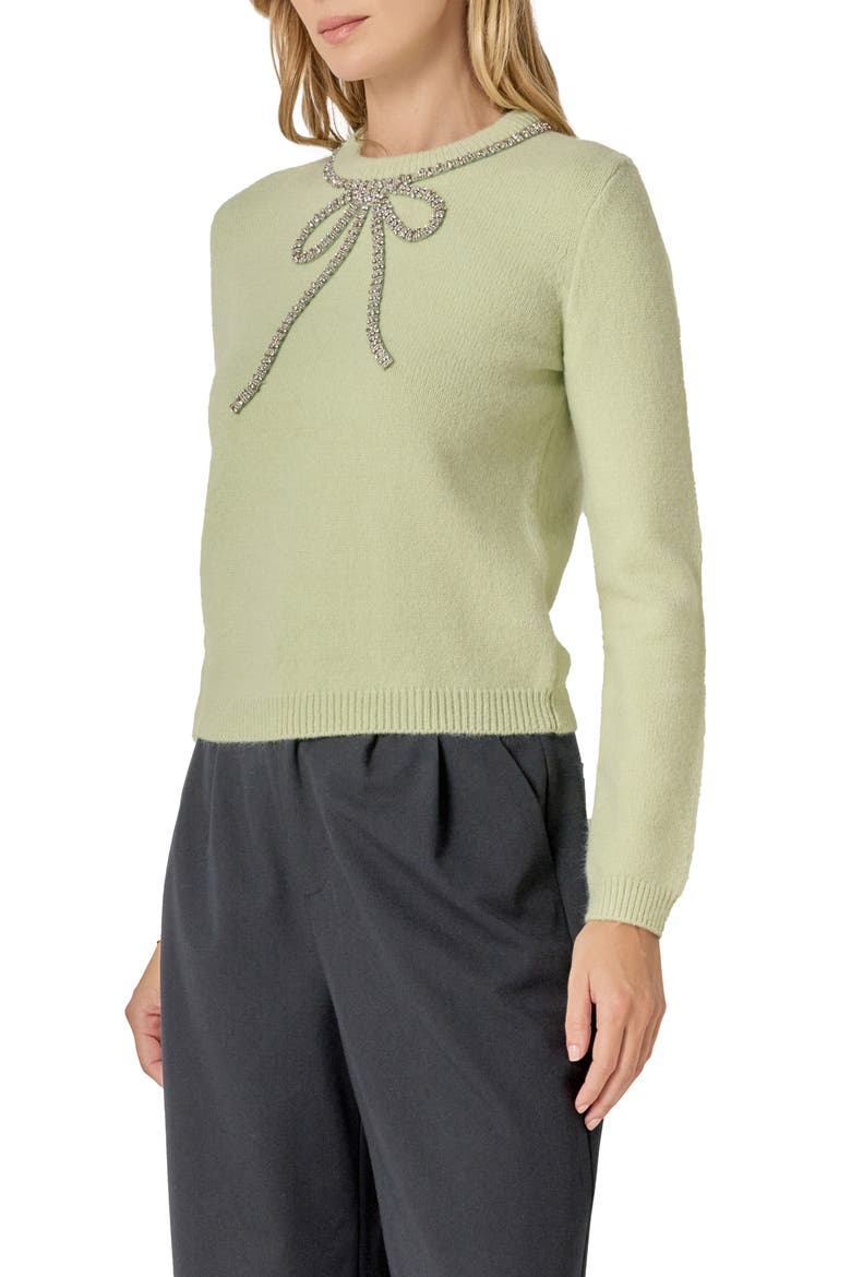 Rhinestone Bow Sweater, Alternate, color, SAGE