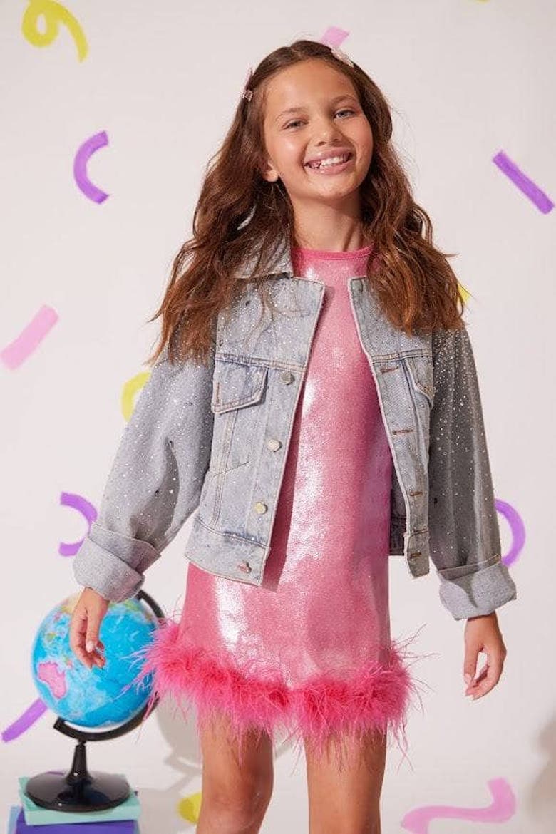 Crystal Bow Denim Jacket, Alternate, color, Blue