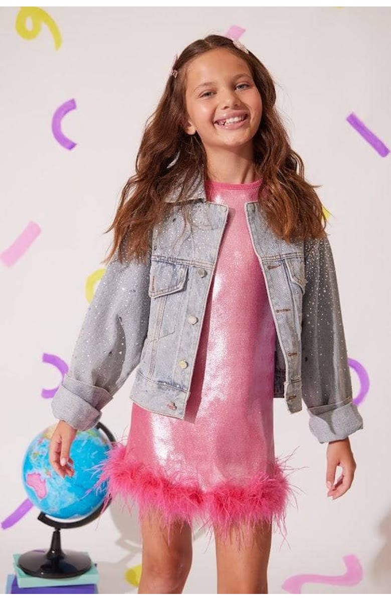 Lola + The Boys Crystal Bow Denim Jacket, Alternate, color, Blue