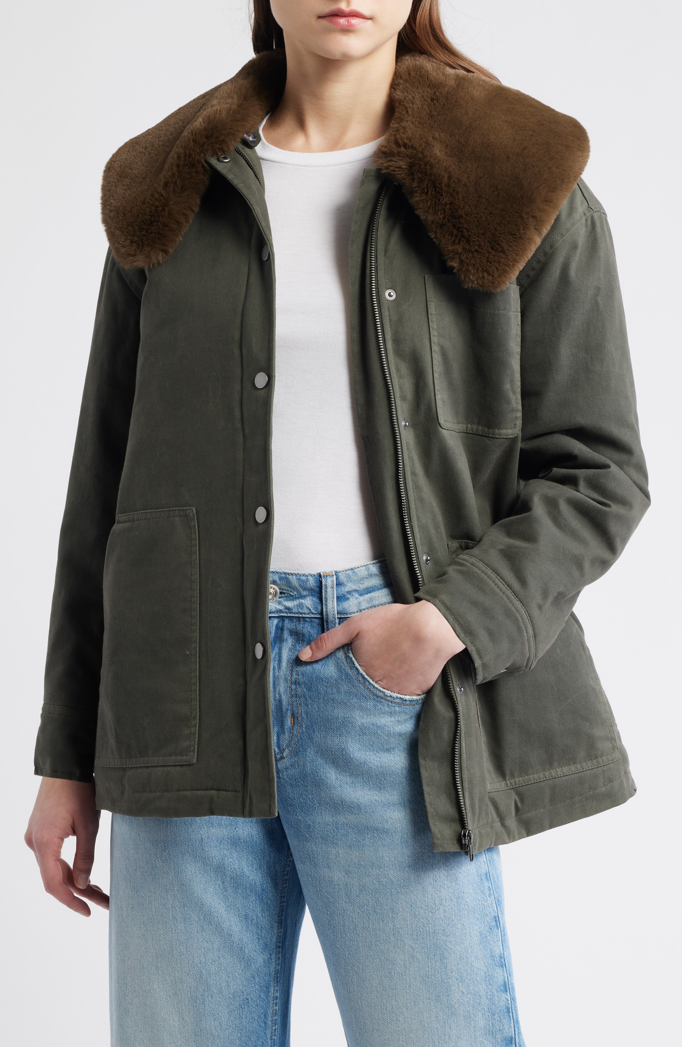 Rails Tessuto Waxed Cotton Jacket with Removable Faux Fur Collar