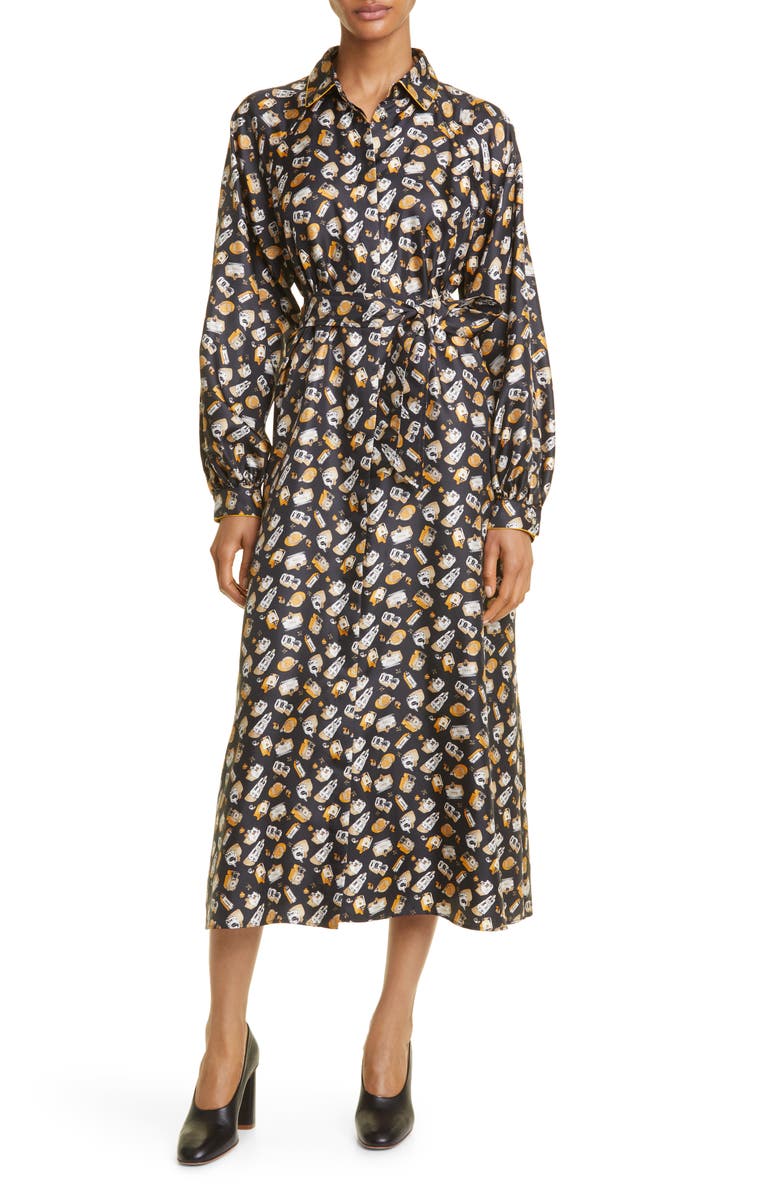 Max Mara Rimmel Perfume Bottle Print Long Sleeve Silk Shirtdress, Main, color, 