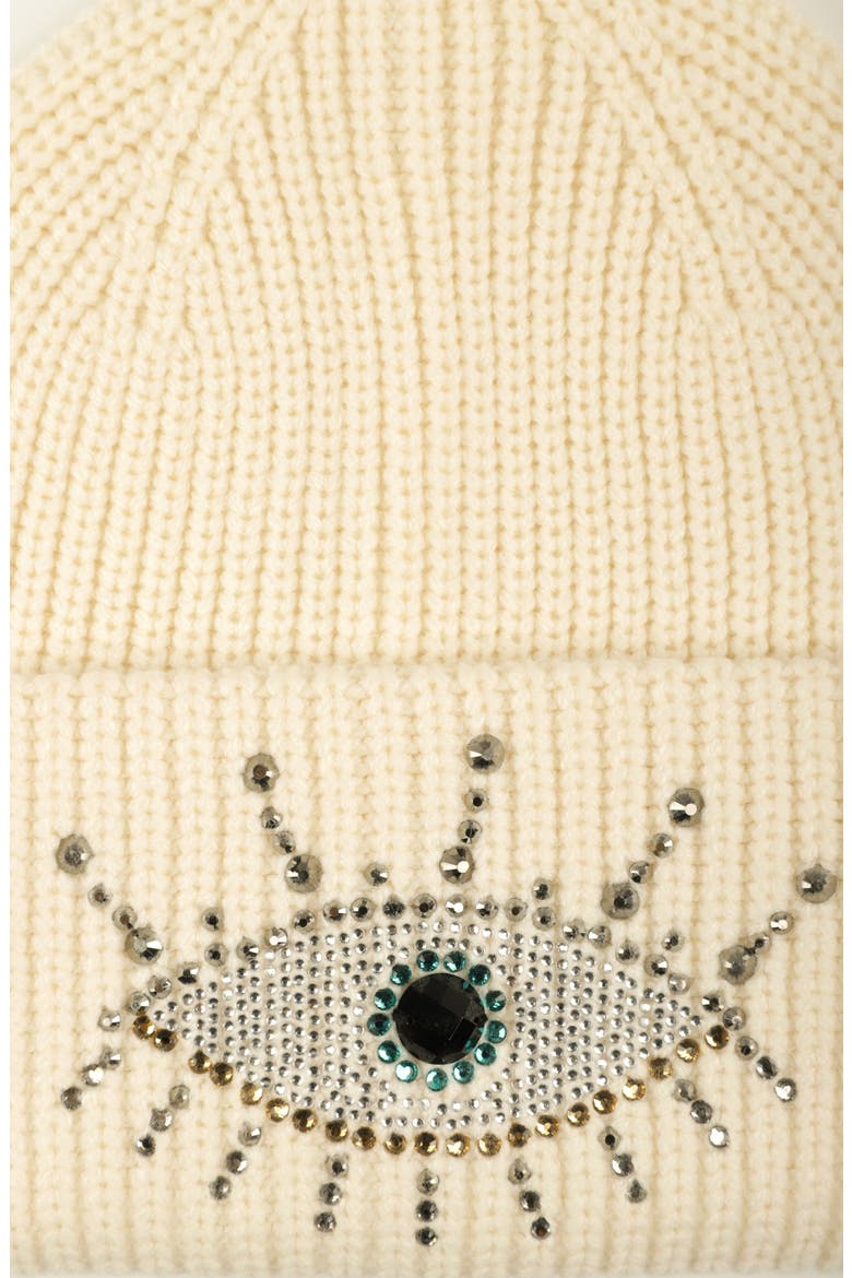 Beaded Evil Eye Beanie, Alternate, color, BONE