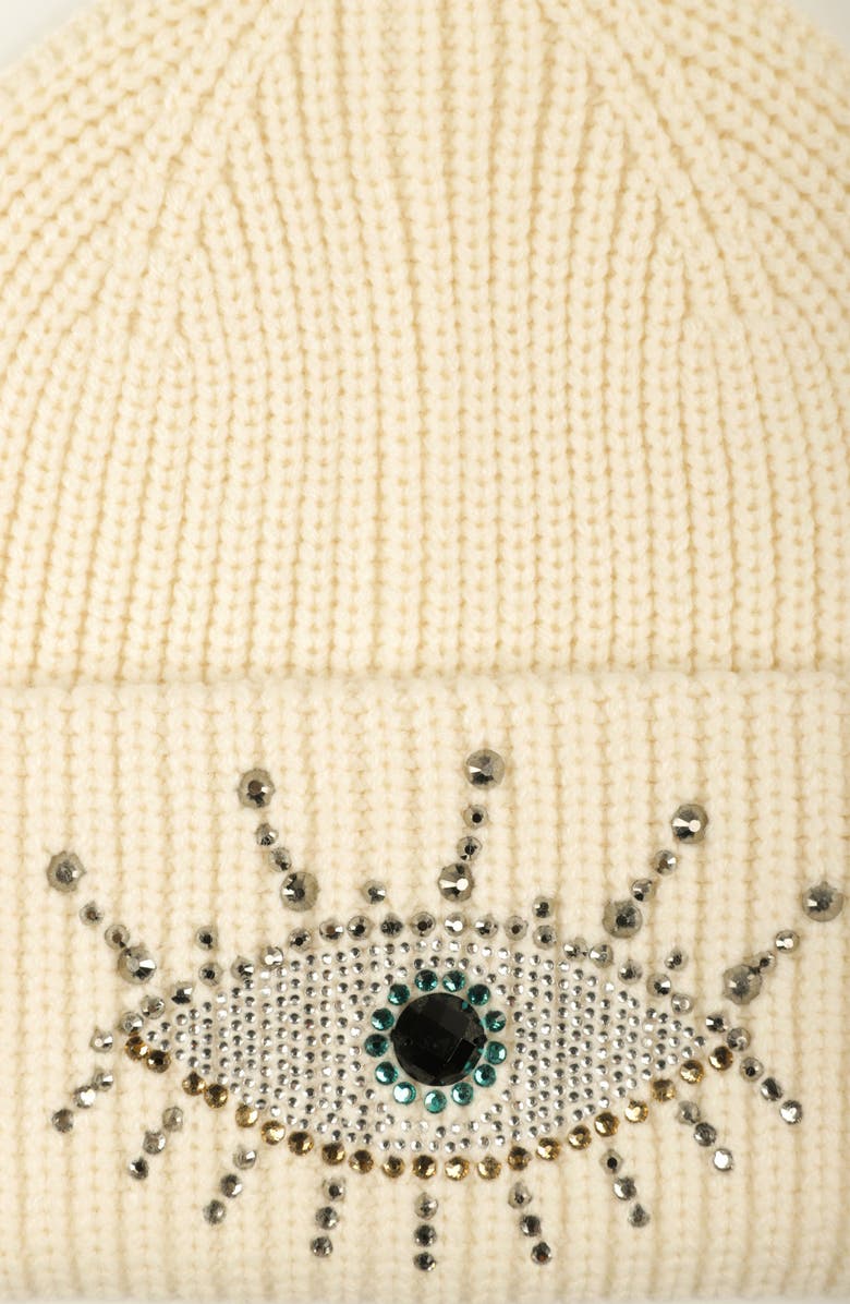 Kurt Geiger London Beaded Evil Eye Beanie, Alternate, color, Bone