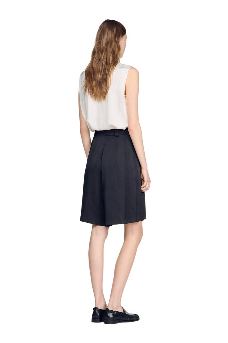 Long high-waisted pleated shorts, Alternate, color, Black