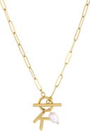 Adornia 18K Gold Plated Pearl & Initial Toggle Pendant Necklace