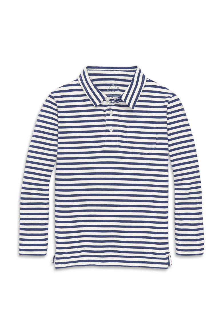 Kids Long Sleeve Polo in Stripe, Main, color, Ivory/Sunwashed Navy Stripe