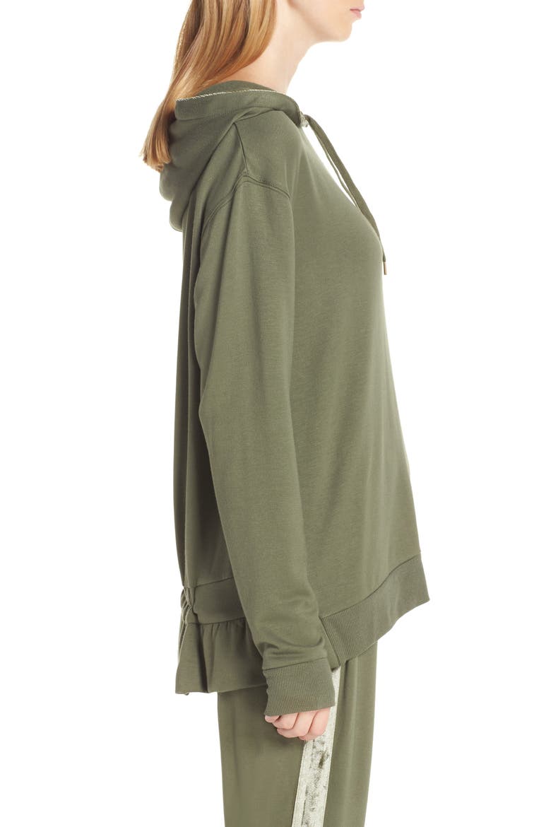 Gathered Back Hoodie Pajama Top, Alternate, color, FOREST GREEN