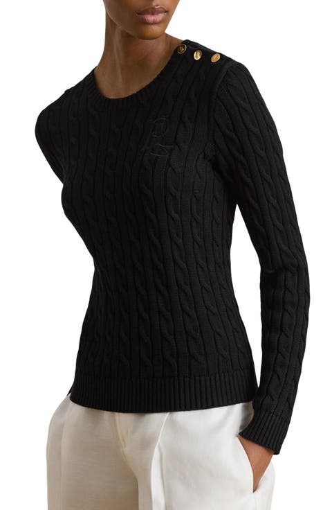 Button Trim Cable Knit Sweater