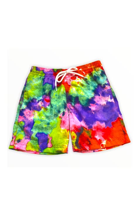 Kids' Colorful Batik Print Quick-Dry Swim Trunks