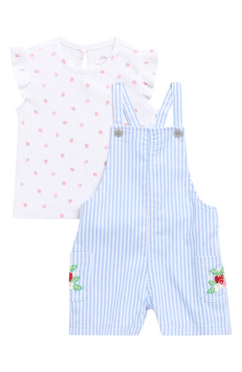 Strawberry Ruffle T-Shirt & Stripe Overalls Set (Baby)