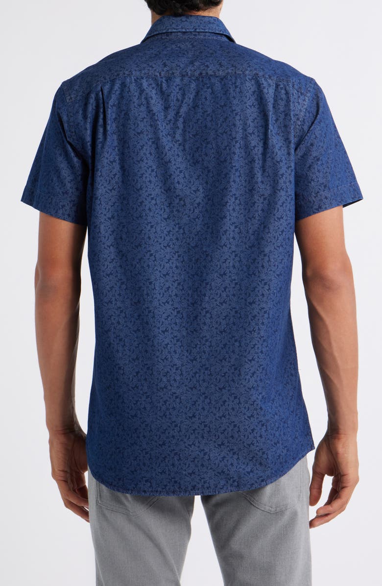 Rodd & Gunn Clarkes Bay Floral Short Sleeve Cotton Button-Up Shirt, Alternate, color, Denim