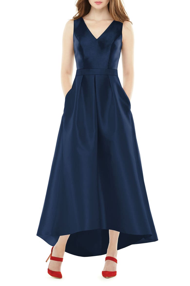 Satin High/Low Gown, Main, color, MIDNIGHT