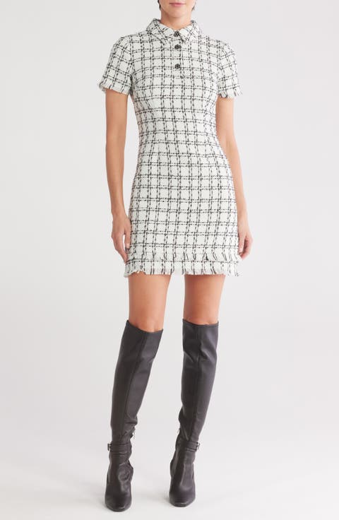 Polo Collar Short Sleeve Tweed Dress