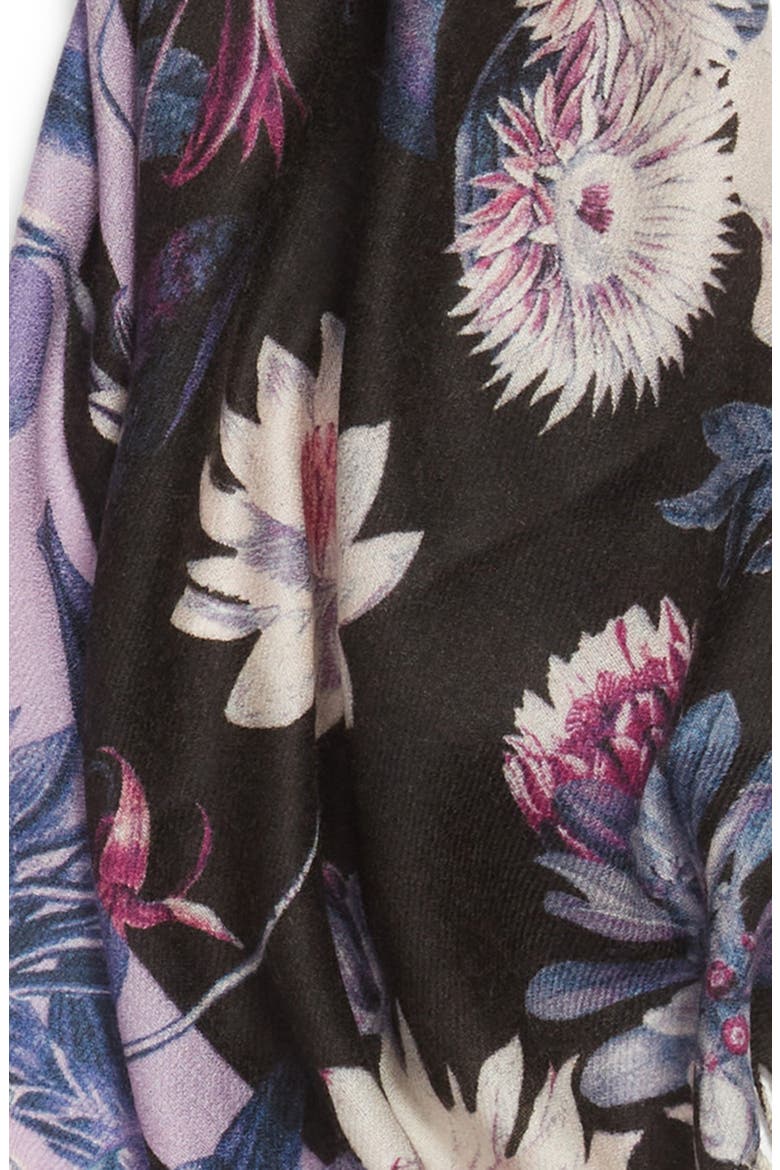Tissue Print Wool & Cashmere Wrap Scarf, Alternate, color, BLACK AUTUMN BOTANICALS