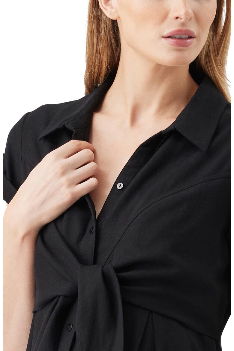 Colette Tie Up Linen Dress, Alternate, color, Black