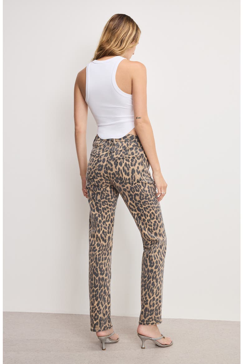 Good Icon Crystal Embellished Cutout Straight Leg Jeans, Alternate, color, LUCKY LEOPARD001