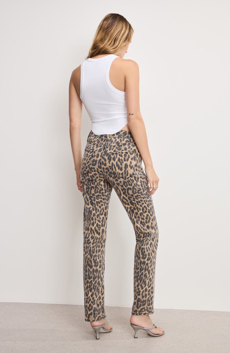 Good American Good Icon Crystal Embellished Cutout Straight Leg Jeans, Alternate, color, Lucky Leopard001