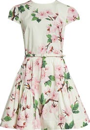 Oscar de la Renta Cherry Blossom Belted Poplin Minidress