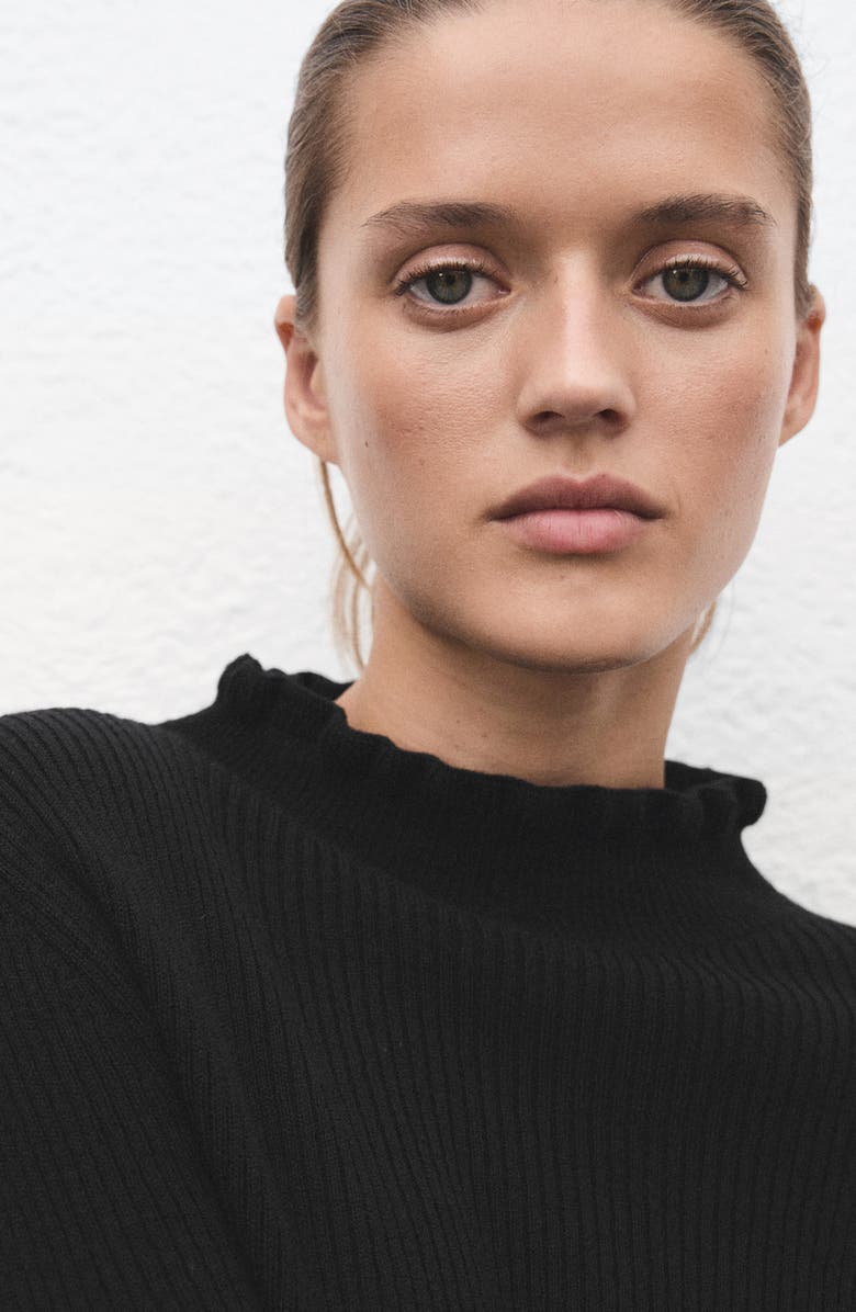 MANGO Scallop Mock Neck Sweater, Alternate, color, Black