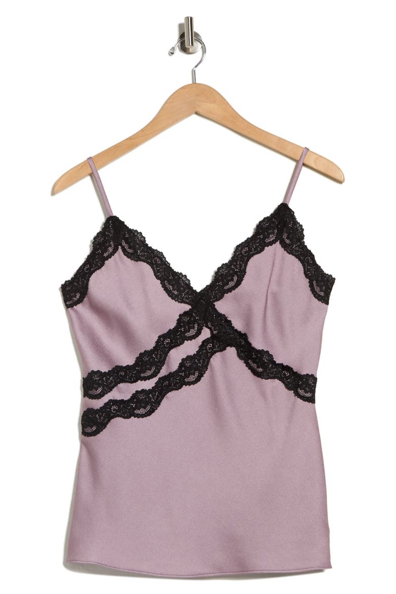 Lace Trim Satin Camisole, Alternate, color, PURPLE