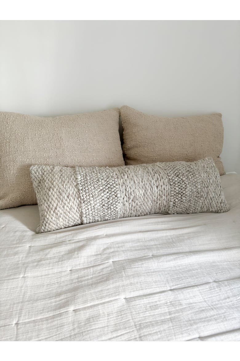Textured Taupe Handwoven Pillow 14x40 with Down Alternative Insert, Alternate, color, Taupe