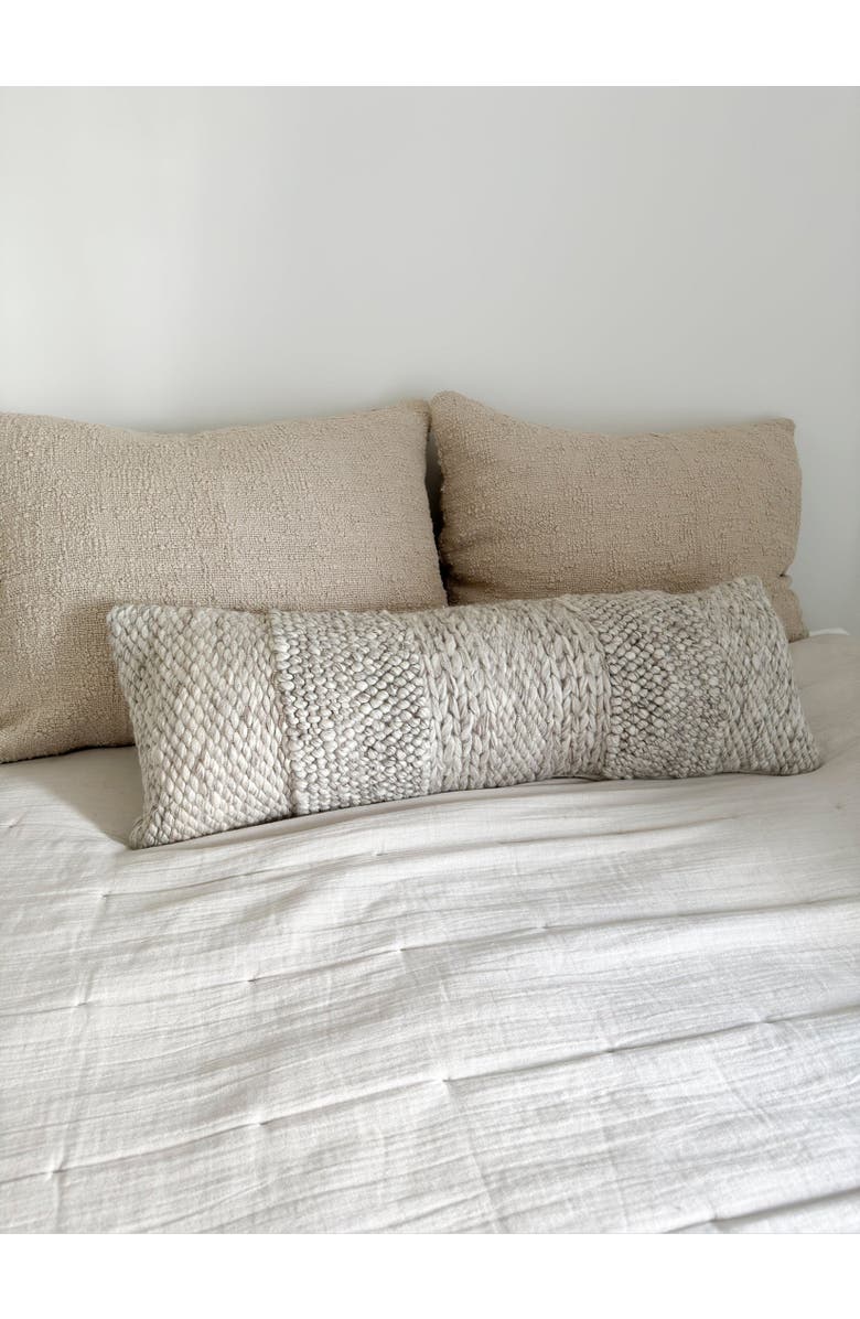 Anaya Textured Taupe Handwoven Pillow 14x40 with Down Insert, Alternate, color, 