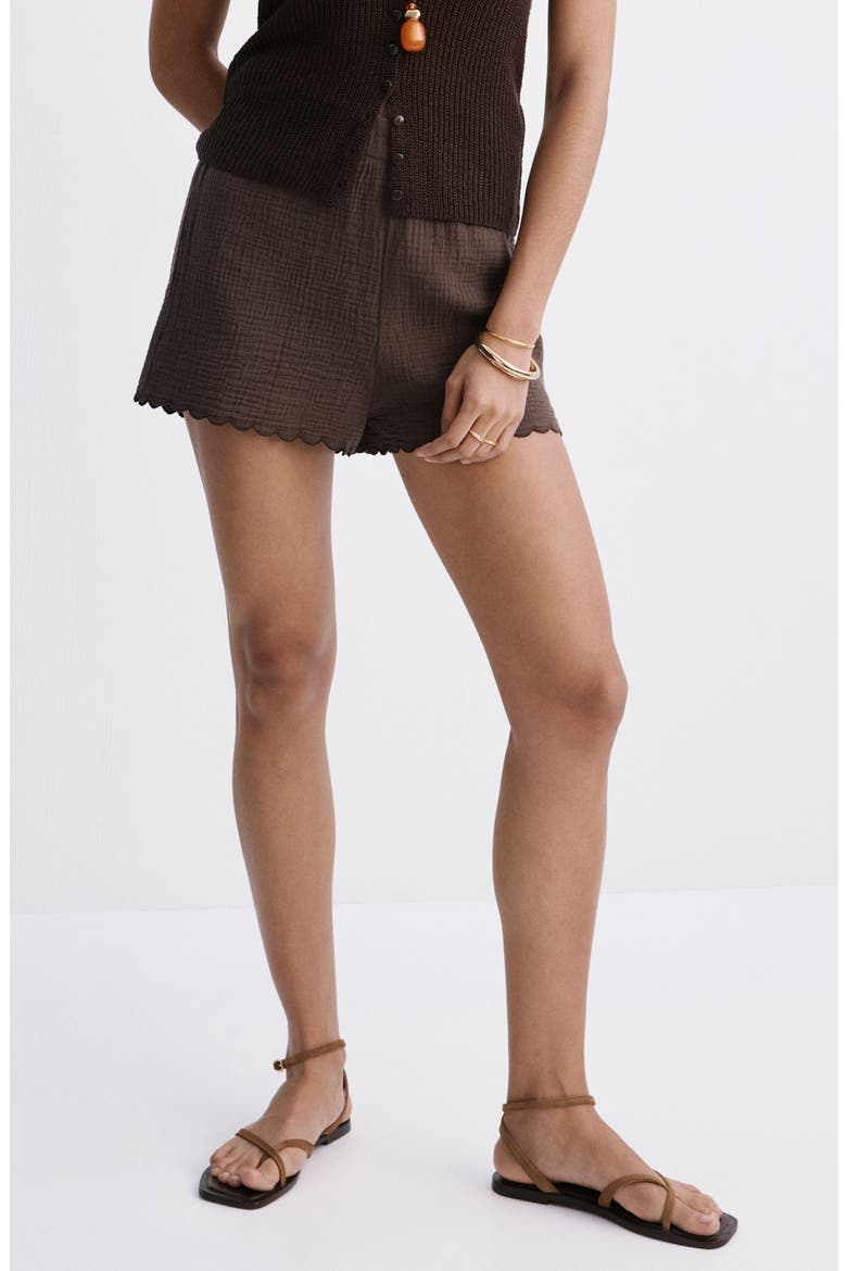 Scalloped Cotton Shorts, Main, color, CHOCOLATE