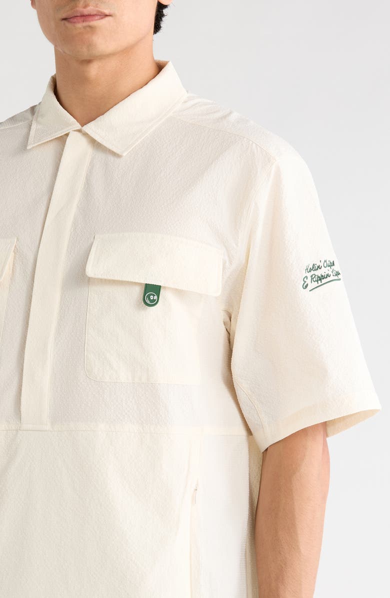 MALBON Bass Club Seersucker Popover Windshirt, Alternate, color, Ivory