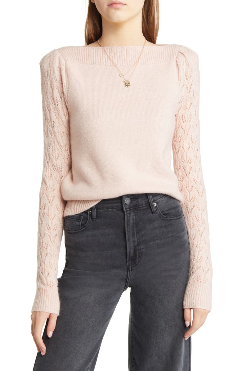 Treasure & Bond Pointelle Sleeve Sweater, Main, color, 