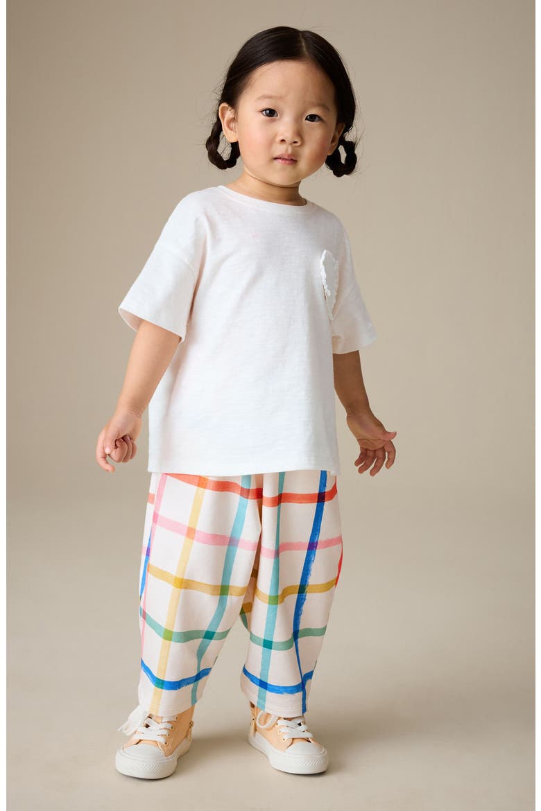 Kids' Rainbow Check Barrel Leg Cotton Pants, Alternate, color, NEUTRAL