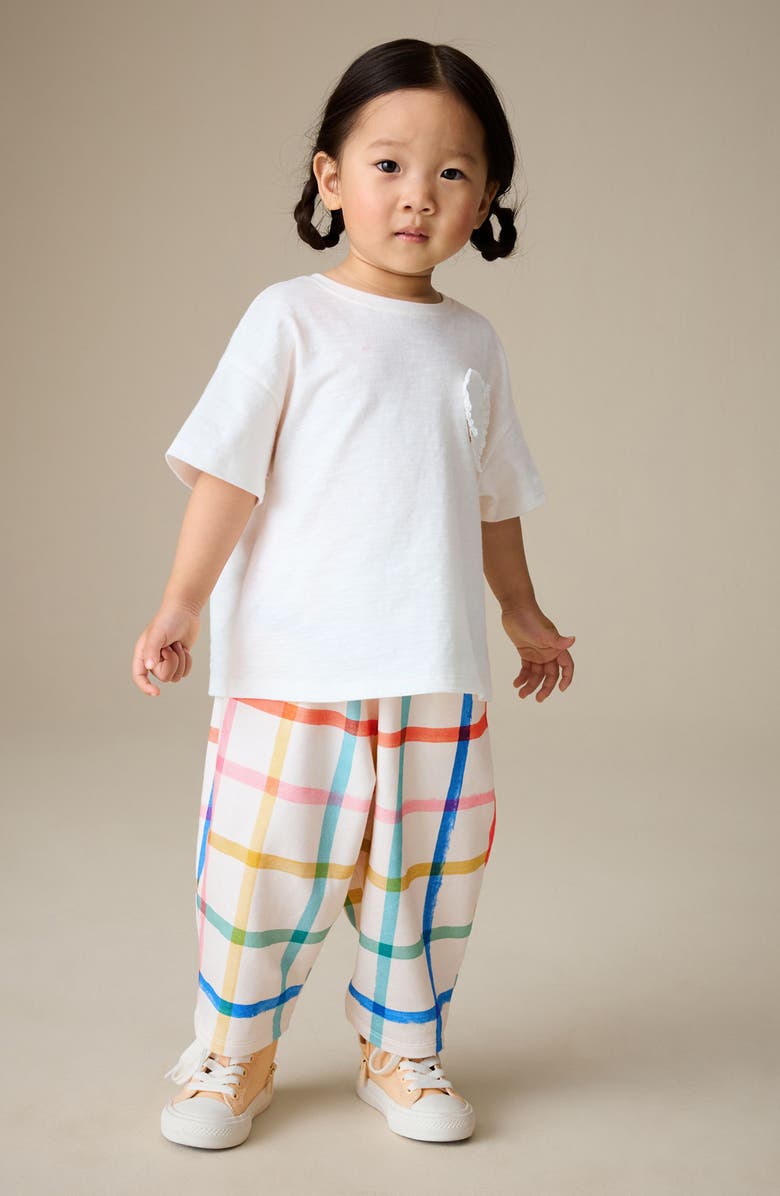 NEXT Kids' Rainbow Check Barrel Leg Cotton Pants, Alternate, color, Neutral
