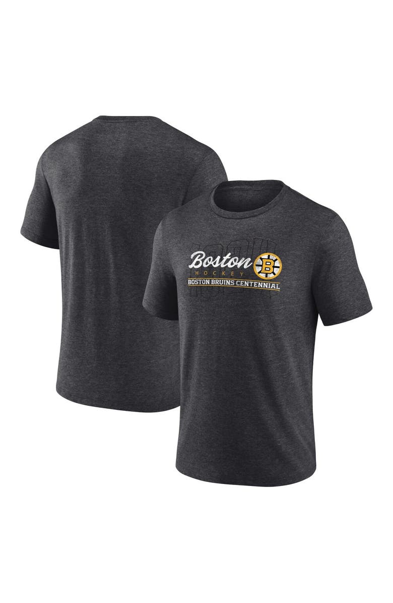 FANATICS Men's Fanatics Branded  Heather Charcoal Boston Bruins Centennial Hockey Tri-Blend T-Shirt, Alternate, color, 
