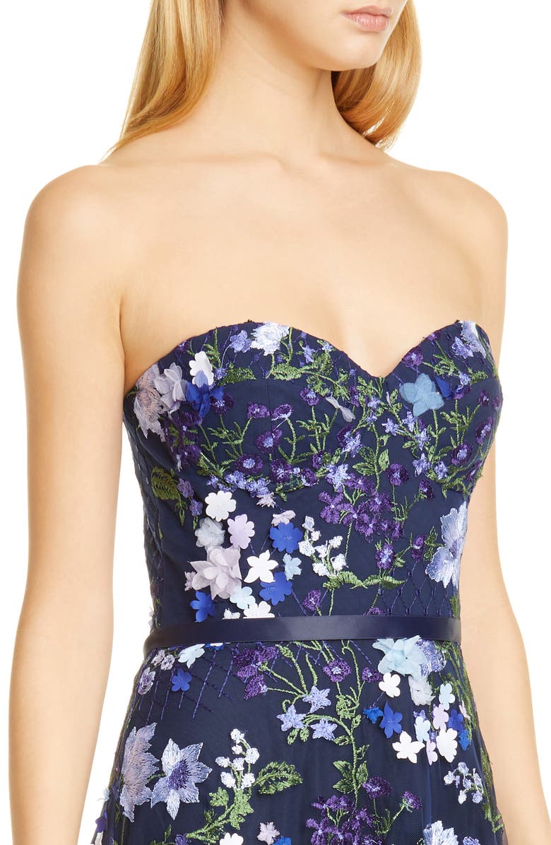 Marchesa Notte 3D Floral Lace Midi Dress, Alternate, color,