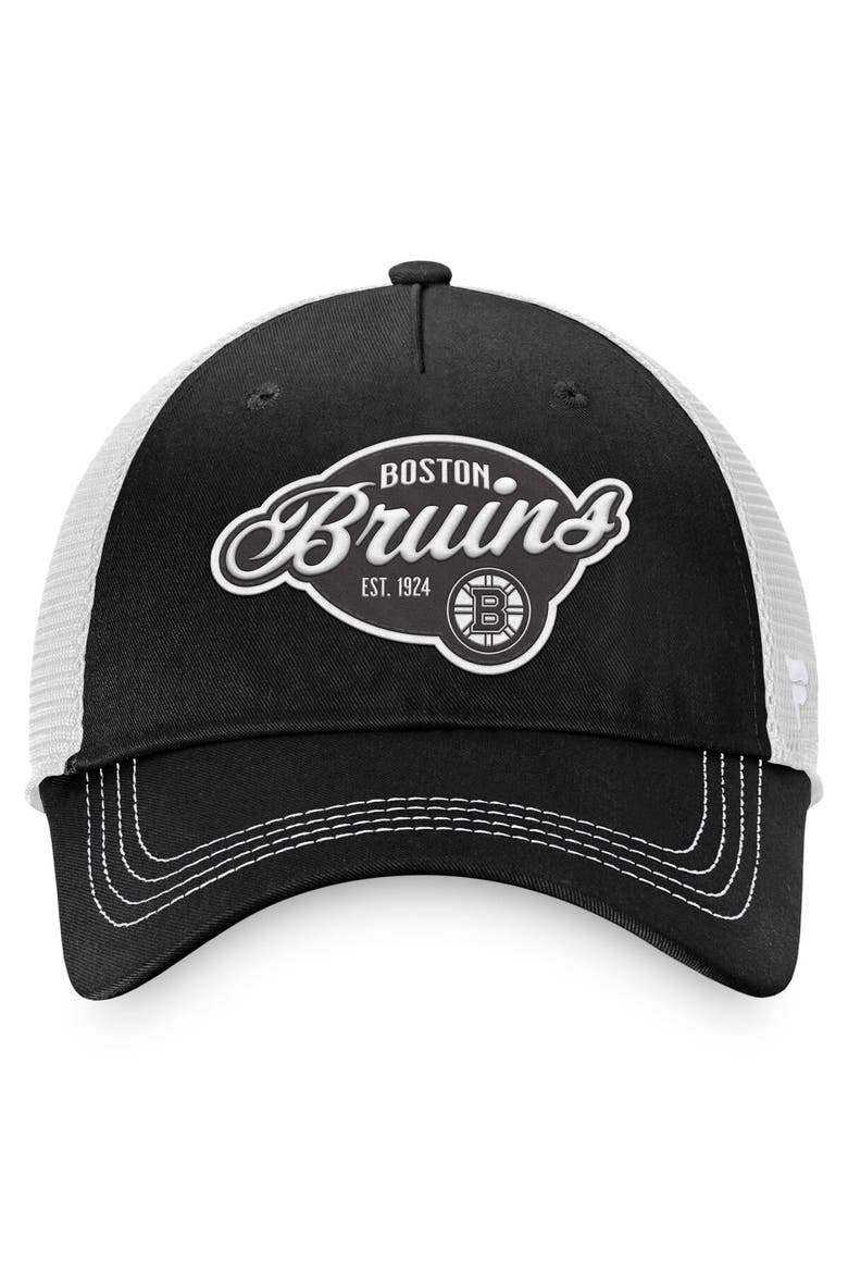 Women's Fanatics Branded Black/White Boston Bruins Fundamental Trucker Adjustable Hat, Alternate, color, Black