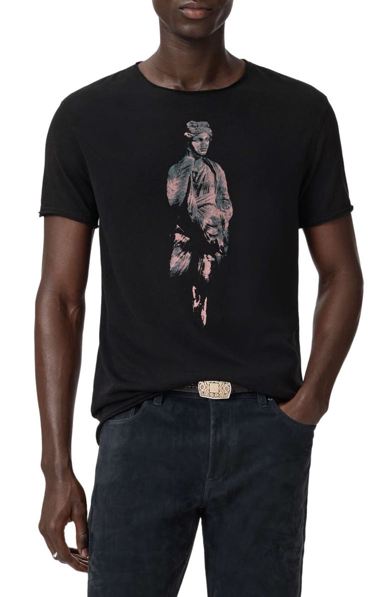John Varvatos Sculpture Raw Edge Cotton Graphic T-Shirt, Main, color, Black