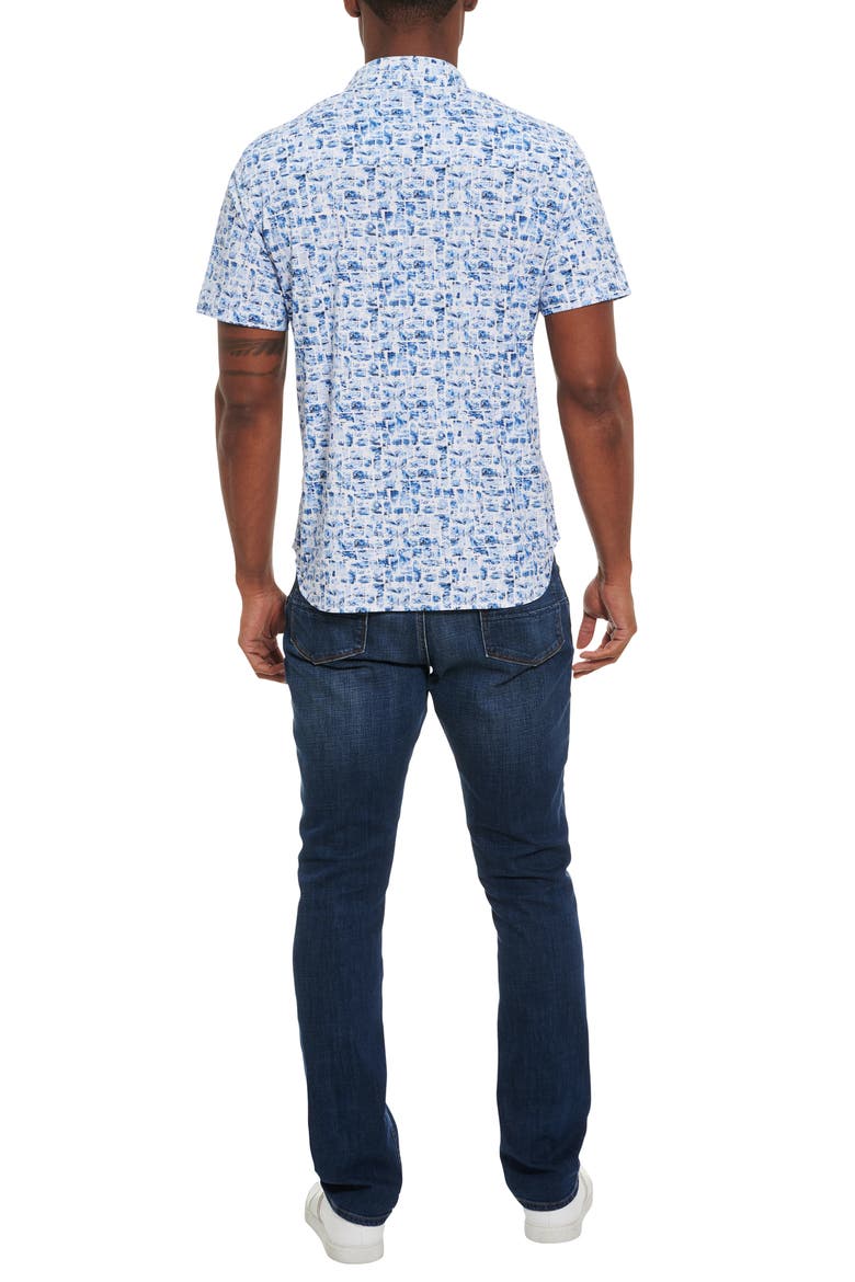 Maddox Cubist Short Sleeve Button-Up Performance Shirt, Alternate, color, BLUE