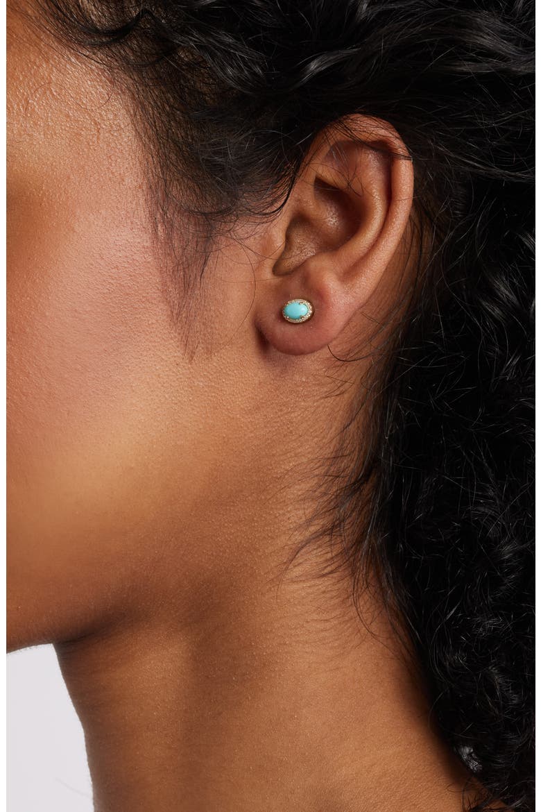 Diamond Pavé Turquoise Stud Earrings, Alternate, color, TURQUOISE/ YELLOW GOLD