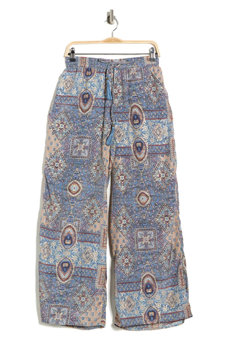Patchwork Print Pull-On Wide Leg Pants, Alternate, color, BLUE PATCHWORK PRINT