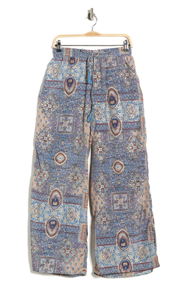 T Tahari Patchwork Print Pull-On Wide Leg Pants, Main, color, Blue Patchwork Print