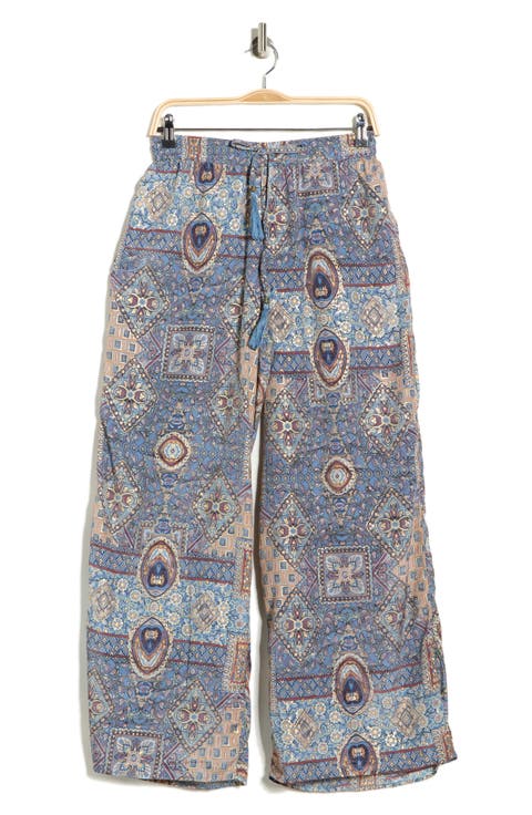 Patchwork Print Pull-On Wide Leg Pants